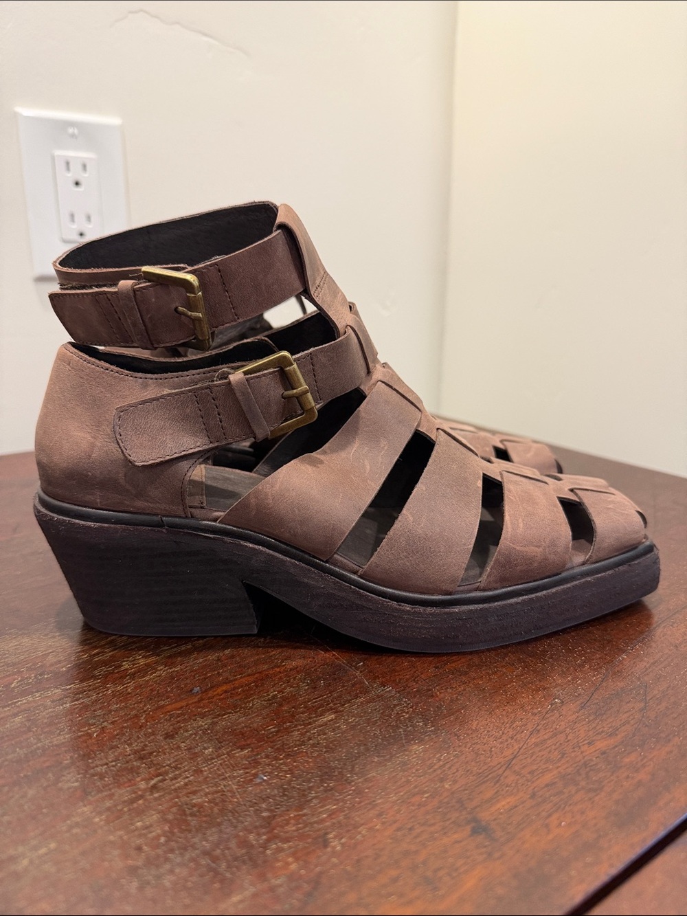 Jeffrey Campbell Brown Strappy Caged Heeled Mules